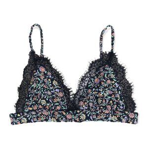 Anthropologie Bralette Women’s Size Small Black Multicolour Floral Lace Trim Top